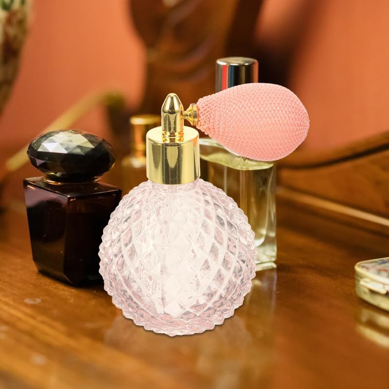Topxome 1pcs 100ml Vintage Perfume Bottle Short Spray Atomizer Refillable Empty Glass (Pink) - Image 3